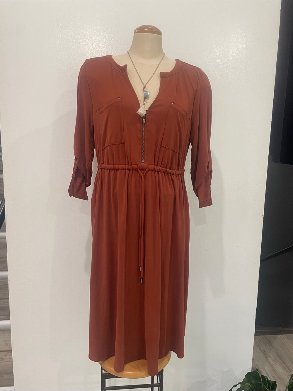 torrid Rust Zip-Front Drawstring Midi Dress